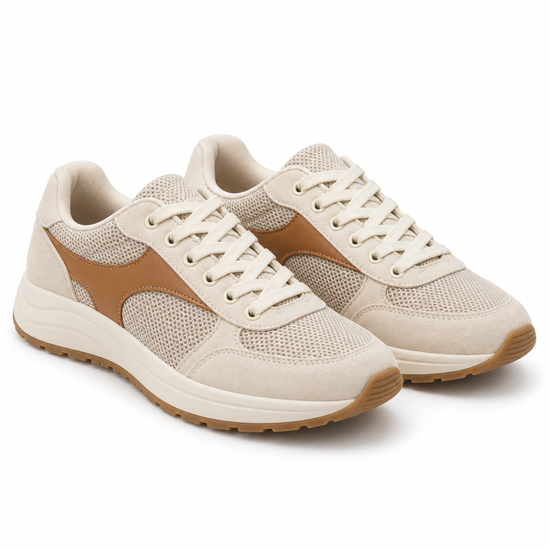 Women's Oatmeal Mixed-Material Retro Sneakers