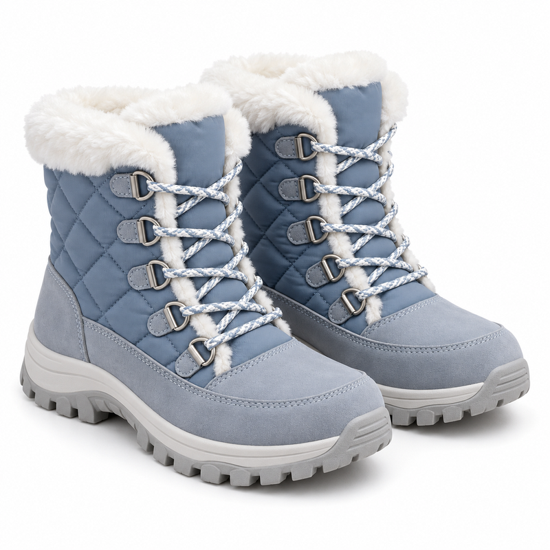 Women's Dusty-Blue Faux-Fur Lace-Up Snow Boots