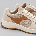 Women's Oatmeal Mixed-Material Retro Sneakers