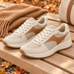 Women's Oatmeal Mixed-Material Retro Sneakers