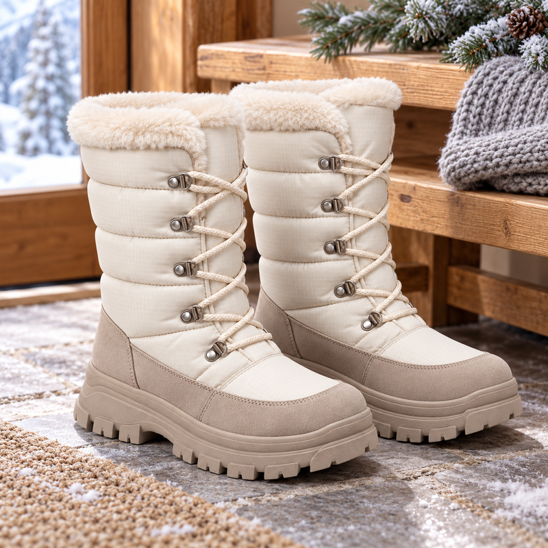 Women's Quilted Lace-Up Platform Snow Boots